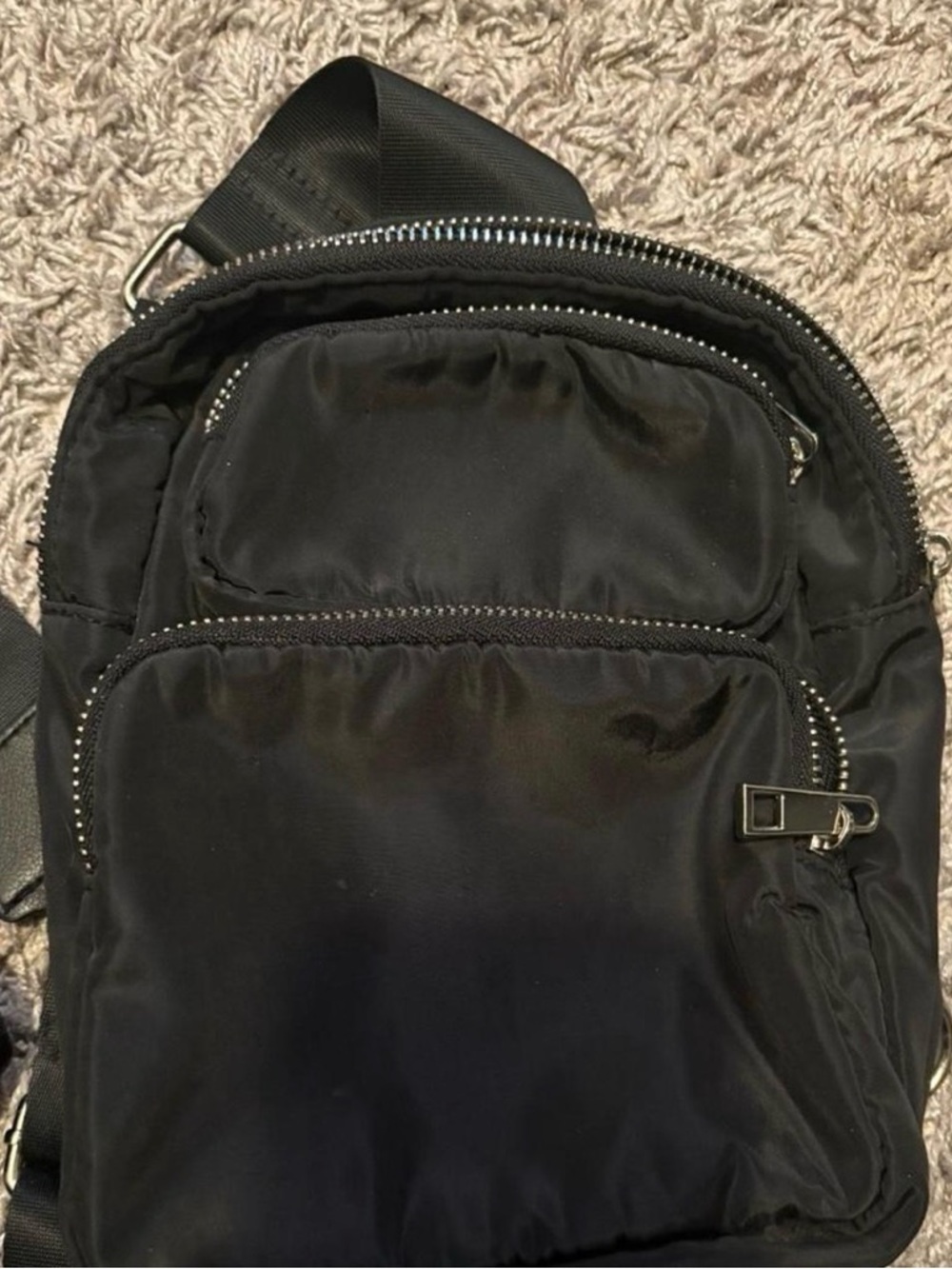 Women's Black Nylon Crossbody Bag with Front Pockets
